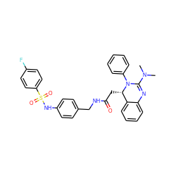 CN(C)C1=Nc2ccccc2[C@H](CC(=O)NCc2ccc(NS(=O)(=O)c3ccc(F)cc3)cc2)N1c1ccccc1 ZINC000049756911