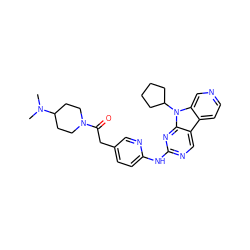 CN(C)C1CCN(C(=O)Cc2ccc(Nc3ncc4c5ccncc5n(C5CCCC5)c4n3)nc2)CC1 ZINC000117685014