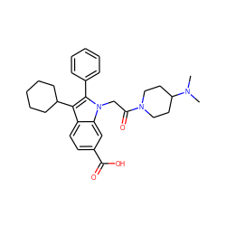 CN(C)C1CCN(C(=O)Cn2c(-c3ccccc3)c(C3CCCCC3)c3ccc(C(=O)O)cc32)CC1 ZINC000013646654