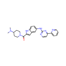 CN(C)C1CCN(C(=O)c2cc3cc(Nc4nccc(-c5ccccn5)n4)ccc3[nH]2)CC1 ZINC000144210315