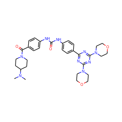 CN(C)C1CCN(C(=O)c2ccc(NC(=O)Nc3ccc(-c4nc(N5CCOCC5)nc(N5CCOCC5)n4)cc3)cc2)CC1 ZINC000049757175