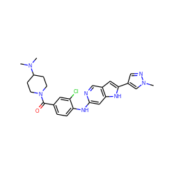 CN(C)C1CCN(C(=O)c2ccc(Nc3cc4[nH]c(-c5cnn(C)c5)cc4cn3)c(Cl)c2)CC1 ZINC000103250575