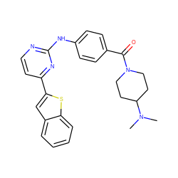 CN(C)C1CCN(C(=O)c2ccc(Nc3nccc(-c4cc5ccccc5s4)n3)cc2)CC1 ZINC000028563866