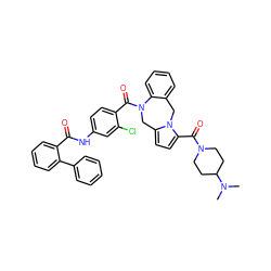 CN(C)C1CCN(C(=O)c2ccc3n2Cc2ccccc2N(C(=O)c2ccc(NC(=O)c4ccccc4-c4ccccc4)cc2Cl)C3)CC1 ZINC000027873488