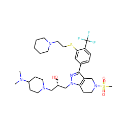 CN(C)C1CCN(C[C@H](O)Cn2nc(-c3ccc(C(F)(F)F)c(SCCN4CCCCC4)c3)c3c2CCN(S(C)(=O)=O)C3)CC1 ZINC000049802152