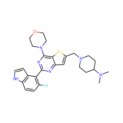 CN(C)C1CCN(Cc2cc3nc(-c4c(F)ccc5[nH]ccc45)nc(N4CCOCC4)c3s2)CC1 ZINC000095556092