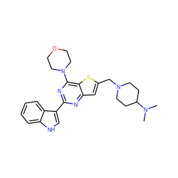 CN(C)C1CCN(Cc2cc3nc(-c4c[nH]c5ccccc45)nc(N4CCOCC4)c3s2)CC1 ZINC000068247937