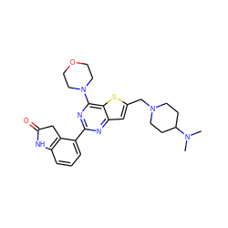 CN(C)C1CCN(Cc2cc3nc(-c4cccc5c4CC(=O)N5)nc(N4CCOCC4)c3s2)CC1 ZINC000095553551