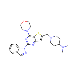 CN(C)C1CCN(Cc2cc3nc(-n4ncc5ccccc54)nc(N4CCOCC4)c3s2)CC1 ZINC000095552906