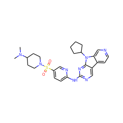 CN(C)C1CCN(S(=O)(=O)c2ccc(Nc3ncc4c5ccncc5n(C5CCCC5)c4n3)nc2)CC1 ZINC000117683537