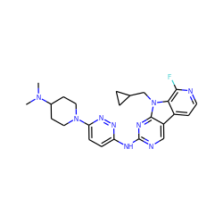 CN(C)C1CCN(c2ccc(Nc3ncc4c5ccnc(F)c5n(CC5CC5)c4n3)nn2)CC1 ZINC000169706721