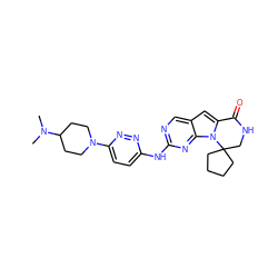 CN(C)C1CCN(c2ccc(Nc3ncc4cc5n(c4n3)C3(CCCC3)CNC5=O)nn2)CC1 ZINC000221197239