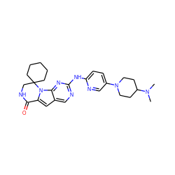 CN(C)C1CCN(c2ccc(Nc3ncc4cc5n(c4n3)C3(CCCCC3)CNC5=O)nc2)CC1 ZINC000219201426