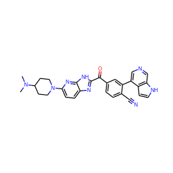 CN(C)C1CCN(c2ccc3nc(C(=O)c4ccc(C#N)c(-c5cncc6[nH]ccc56)c4)[nH]c3n2)CC1 ZINC000113146020