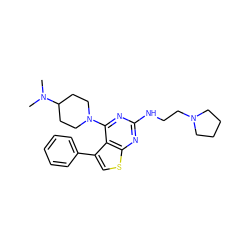 CN(C)C1CCN(c2nc(NCCN3CCCC3)nc3scc(-c4ccccc4)c23)CC1 ZINC000146327706