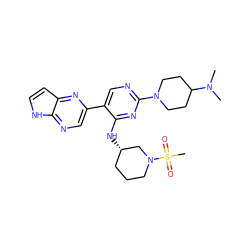 CN(C)C1CCN(c2ncc(-c3cnc4[nH]ccc4n3)c(N[C@H]3CCCN(S(C)(=O)=O)C3)n2)CC1 ZINC000168730620