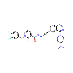 CN(C)C1CCN(c2ncnc3ccc(C#CCNC(=O)c4cccn(Cc5ccc(F)c(F)c5)c4=O)cc23)CC1 ZINC000096176297