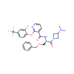 CN(C)C1CN(C(=O)[C@@H](COCc2ccccc2)NC(=O)c2cccnc2Oc2ccc(C(F)(F)F)cc2Cl)C1 ZINC000073168815