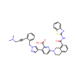 CN(C)CC#Cc1ccccc1Cn1cc(-c2ccc(N3CCc4cccc(C(=O)Nc5nc6ccccc6s5)c4C3)nc2C(=O)O)cn1 ZINC000205418731