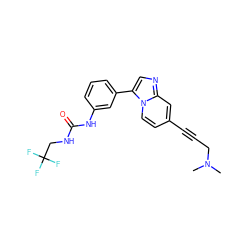 CN(C)CC#Cc1ccn2c(-c3cccc(NC(=O)NCC(F)(F)F)c3)cnc2c1 ZINC000147317443