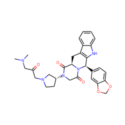 CN(C)CC(=O)CN1CC[C@@H](N2CC(=O)N3[C@H](Cc4c([nH]c5ccccc45)[C@H]3c3ccc4c(c3)OCO4)C2=O)C1 ZINC000029216875