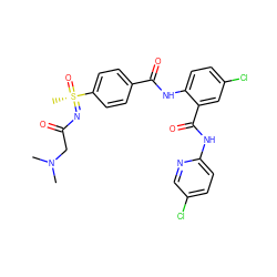 CN(C)CC(=O)N=[S@@](C)(=O)c1ccc(C(=O)Nc2ccc(Cl)cc2C(=O)Nc2ccc(Cl)cn2)cc1 ZINC000059282112