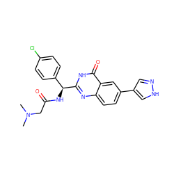 CN(C)CC(=O)N[C@@H](c1ccc(Cl)cc1)c1nc2ccc(-c3cn[nH]c3)cc2c(=O)[nH]1 ZINC000095591770