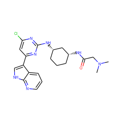 CN(C)CC(=O)N[C@@H]1CCC[C@H](Nc2nc(Cl)cc(-c3c[nH]c4ncccc34)n2)C1 ZINC000063539766