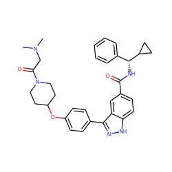 CN(C)CC(=O)N1CCC(Oc2ccc(-c3n[nH]c4ccc(C(=O)N[C@H](c5ccccc5)C5CC5)cc34)cc2)CC1 ZINC000147983109