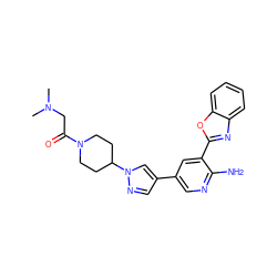 CN(C)CC(=O)N1CCC(n2cc(-c3cnc(N)c(-c4nc5ccccc5o4)c3)cn2)CC1 ZINC000053243497