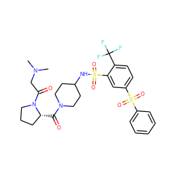 CN(C)CC(=O)N1CCC[C@H]1C(=O)N1CCC(NS(=O)(=O)c2cc(S(=O)(=O)c3ccccc3)ccc2C(F)(F)F)CC1 ZINC000042808857