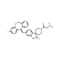 CN(C)CC(=O)N1CCC2(CC1)C(=O)Nc1cc(/C=C3\c4ccccc4COc4cc(F)ccc43)ccc12 ZINC000653717815