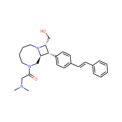 CN(C)CC(=O)N1CCCCN2[C@H](CO)[C@H](c3ccc(/C=C/c4ccccc4)cc3)[C@H]2C1 ZINC000095604628