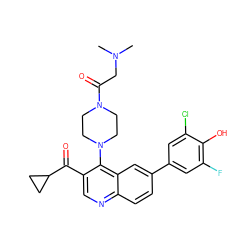 CN(C)CC(=O)N1CCN(c2c(C(=O)C3CC3)cnc3ccc(-c4cc(F)c(O)c(Cl)c4)cc23)CC1 ZINC000114037827