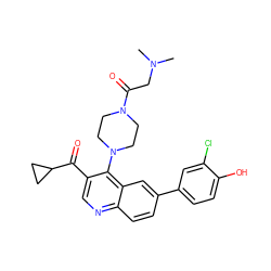 CN(C)CC(=O)N1CCN(c2c(C(=O)C3CC3)cnc3ccc(-c4ccc(O)c(Cl)c4)cc23)CC1 ZINC000219349474