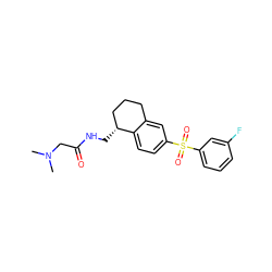 CN(C)CC(=O)NC[C@@H]1CCCc2cc(S(=O)(=O)c3cccc(F)c3)ccc21 ZINC000049047390