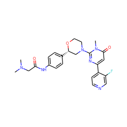 CN(C)CC(=O)Nc1ccc([C@H]2CN(c3nc(-c4ccncc4F)cc(=O)n3C)CCO2)cc1 ZINC000038269799