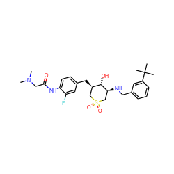 CN(C)CC(=O)Nc1ccc(C[C@@H]2CS(=O)(=O)C[C@H](NCc3cccc(C(C)(C)C)c3)[C@H]2O)cc1F ZINC000084654027