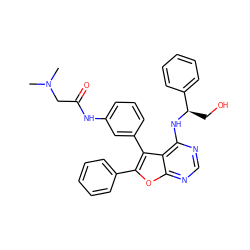 CN(C)CC(=O)Nc1cccc(-c2c(-c3ccccc3)oc3ncnc(N[C@H](CO)c4ccccc4)c23)c1 ZINC000095605529