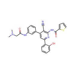 CN(C)CC(=O)Nc1cccc(-c2cc(-c3ccccc3O)nc(NC(=O)c3cccs3)c2C#N)c1 ZINC000053295097