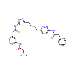 CN(C)CC(=O)Nc1cccc(CC(=O)Nc2nnc(CCCCc3ccc(NC(=O)Cc4ccccc4)nn3)s2)c1 ZINC000169698367