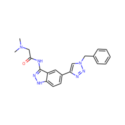 CN(C)CC(=O)Nc1n[nH]c2ccc(-c3cn(Cc4ccccc4)nn3)cc12 ZINC000063298312