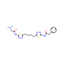 CN(C)CC(=O)Nc1nnc(CCCCc2nnc(NC(=O)Cc3ccccc3)s2)s1 ZINC000169698172