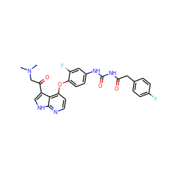 CN(C)CC(=O)c1c[nH]c2nccc(Oc3ccc(NC(=O)NC(=O)Cc4ccc(F)cc4)cc3F)c12 ZINC000040973190