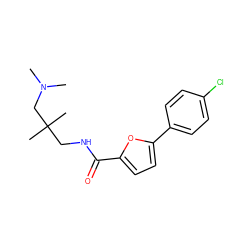 CN(C)CC(C)(C)CNC(=O)c1ccc(-c2ccc(Cl)cc2)o1 ZINC000040845252