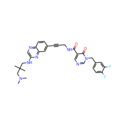 CN(C)CC(C)(C)CNc1cnc2ccc(C#CCNC(=O)c3cncn(Cc4ccc(F)c(F)c4)c3=O)cc2n1 ZINC000096176139