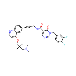 CN(C)CC(C)(C)COc1ccnc2ccc(C#CCNC(=O)c3cncn(Cc4ccc(F)c(F)c4)c3=O)cc12 ZINC000096176208