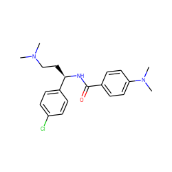 CN(C)CC[C@@H](NC(=O)c1ccc(N(C)C)cc1)c1ccc(Cl)cc1 ZINC000013684716