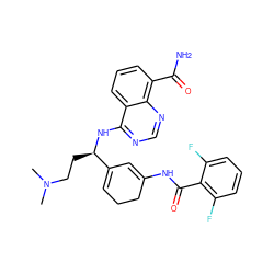 CN(C)CC[C@@H](Nc1ncnc2c(C(N)=O)cccc12)C1=CCCC(NC(=O)c2c(F)cccc2F)=C1 ZINC000167034647