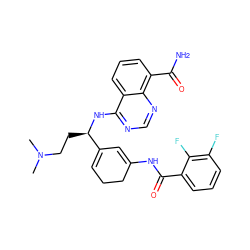 CN(C)CC[C@@H](Nc1ncnc2c(C(N)=O)cccc12)C1=CCCC(NC(=O)c2cccc(F)c2F)=C1 ZINC000166944776